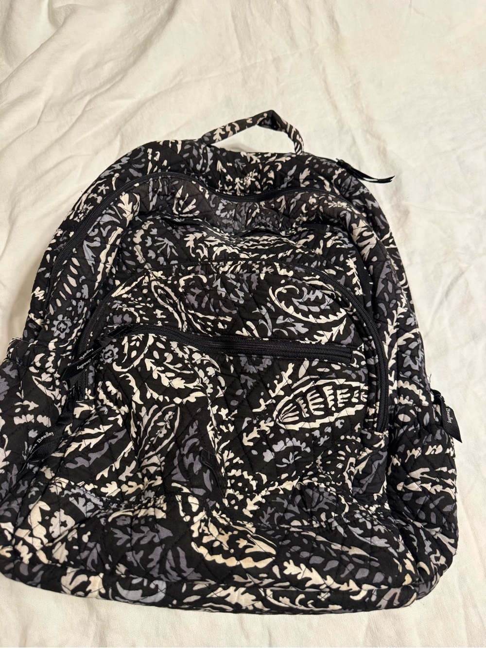 Quilted Black & White Paisley Backpack